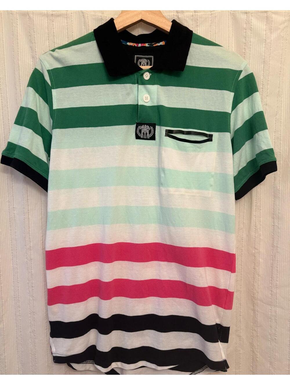Born Fly Striped Polo Shirt with Black Collar and Pocket Detail #streetwear
